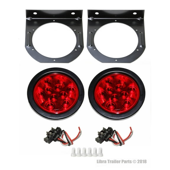 LIBRA (2) Red 4" Round LED Truck Trailer Brake Stop Turn Tail Light with Mounting Bracket