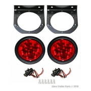 LIBRA 2 Red 4 Round LED Truck Trailer Brake Stop Turn Tail Light with Mounting Bracket