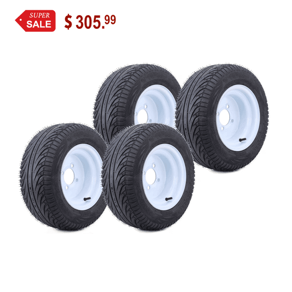 LIBRA 205/50-10 Golf Cart Tire Wheel Assembly w/ 4 Lugs on 4" PCD White Steel Wheel, Set 4 -14037