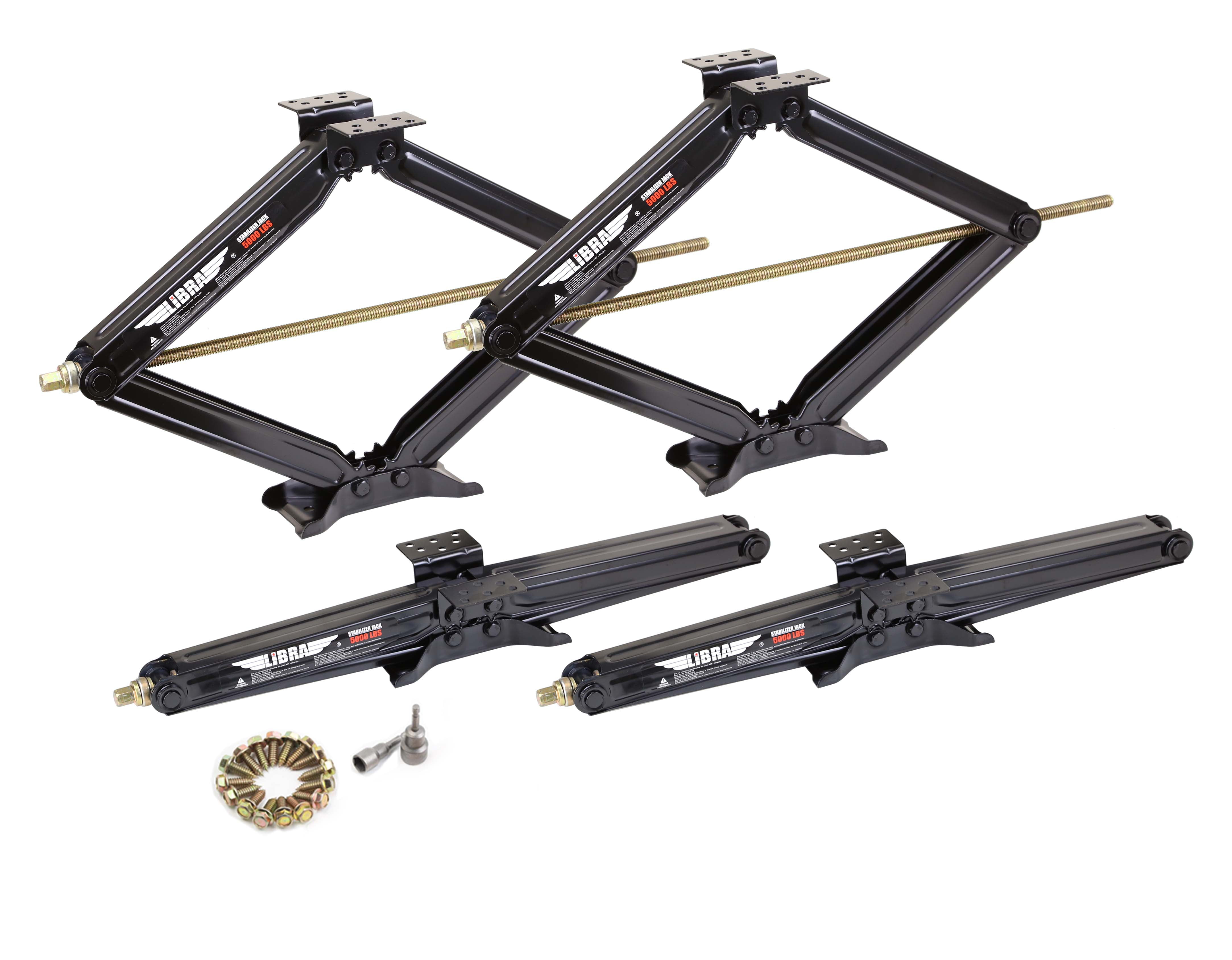 LIBRA 30" 5000lbs RV Trailer Stabilizer Leveling Scissor Jacks w/Dual Power Drill sockets & mounting Hardware, Set 4