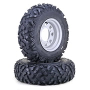 LIBRA ATV Tire & Wheel 26x9-12 6-Ply on 4 Lugs x 156 PCD 4+3 Silver Wheel-10395,SET 2