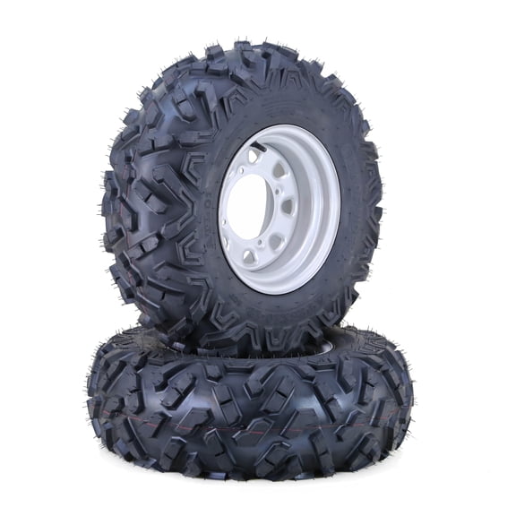 LIBRA ATV Tire & wheel 25x10-12 6-Ply on 4-156 PCD 4+3 OS Silver Wheel,SET 2
