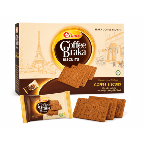 LIBRA Coffee Braka Vietnamese Coffee Biscuits, 24 Individually Wrapped Packs, 12.70 oz