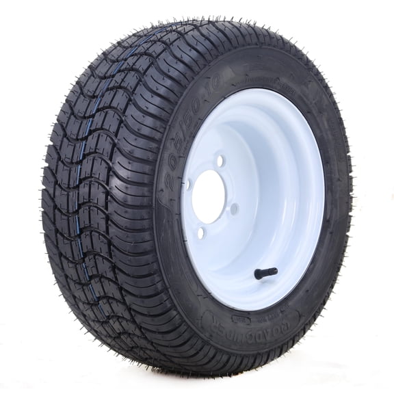 LIBRA Golf Cart Tire Wheel Assembly 205/50-10 4-Ply w/ 4 Lugs on 4" PCD White Wheel 14002