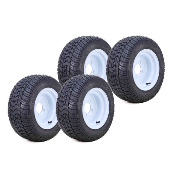 LIBRA Golf Cart Tire Wheel Assembly 205/50-10 4-Ply w/ 4 Lugs on 4" PCD White Wheel, Set 4 -14002