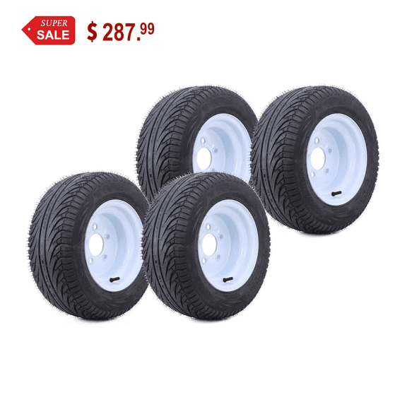 LIBRA Golf Cart Tire Wheel Assembly 205/50-10 on White Steel Wheel 5 Lugs on 4.5" PCD, Set 4 -14037