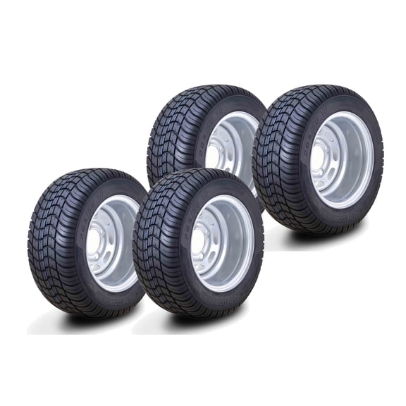 LIBRA Golf Cart Tire Wheel Assembly 205/50-10 with 4 Lugs on 4" PCD ET-15.5 Silver Wheel-14002, Set 4