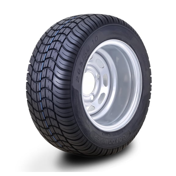 LIBRA Golf Cart Tire Wheel Assembly 205/50-10 with 4 Lugs on 4" PCD ET-15.5 Silver Wheel-14002
