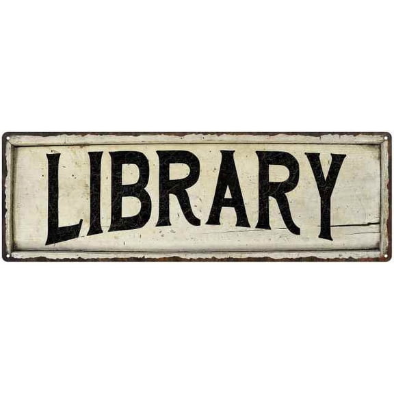 LIBRARY Farmhouse Style Wood Look Sign Gift 6x18 Metal Decor 106180028216