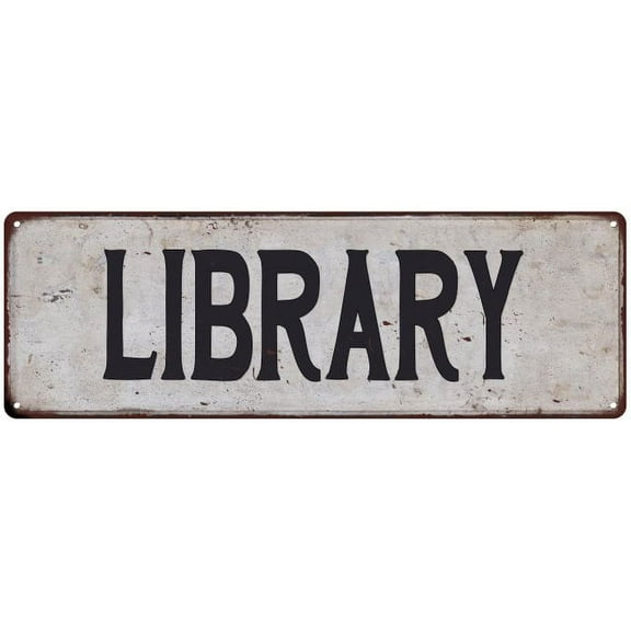 LIBRARY Vintage Look Rustic 6x18 Metal Sign Chic Retro 206180035020