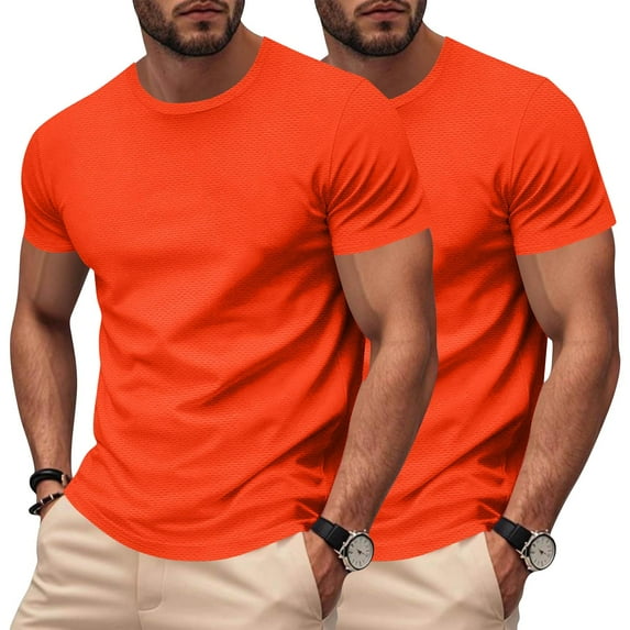 LIBRCLO 2-Pack Mens T Shirts Short Sleeve Workout Shirts Breathable Comfort Crewneck Tee for Gym Running Athletic, Orange L