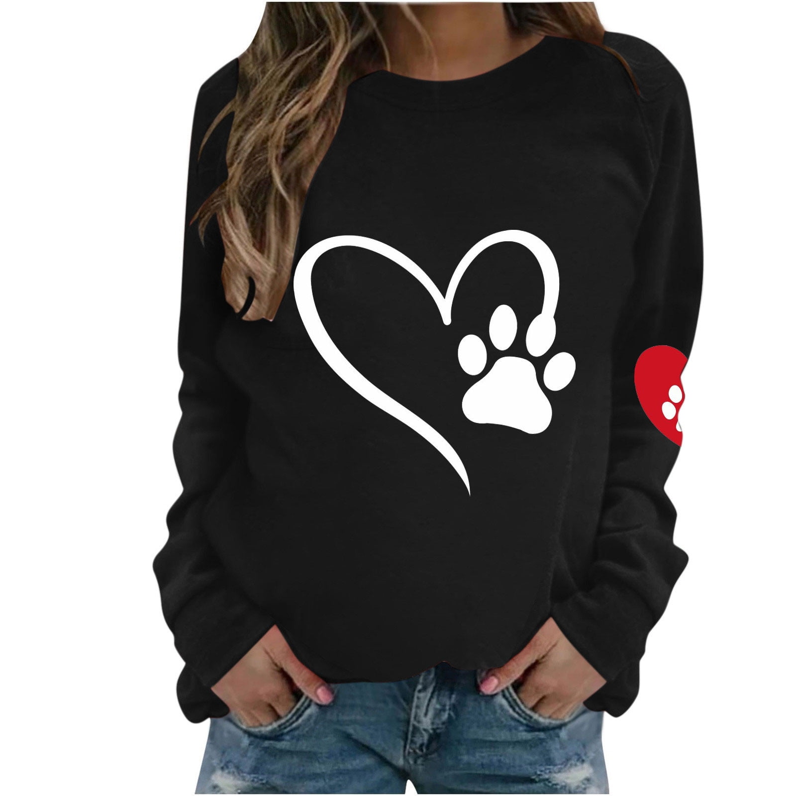 LIBRCLO 2023 Womens Cute Sweatshirt Love Heart Dog Paw Print ...