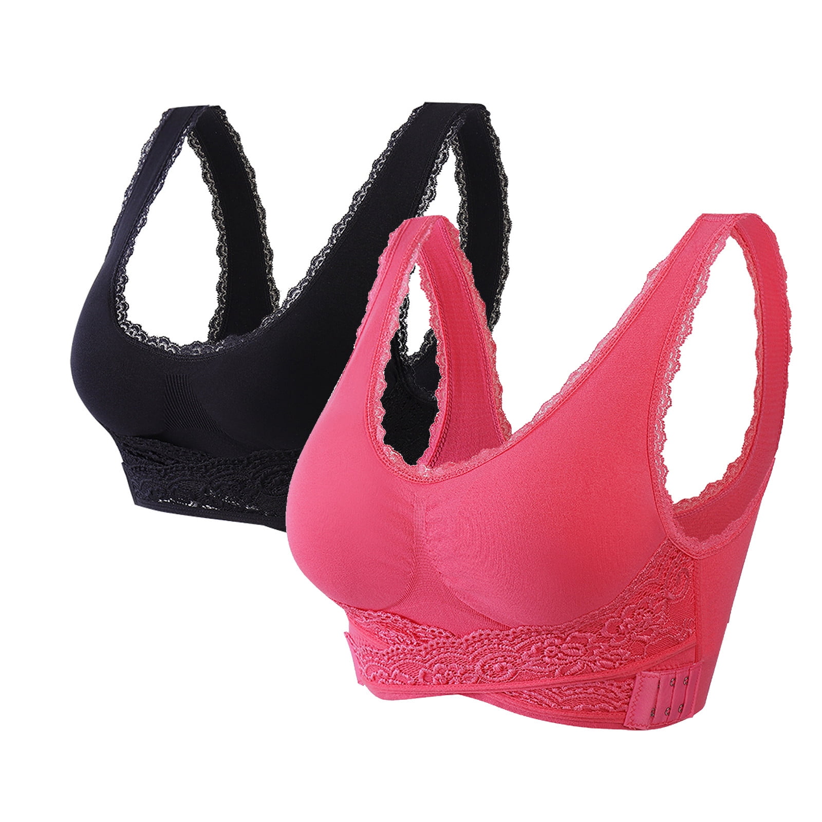 LIBRCLO 2PC Kendally Bra, Front Criss Cross Bras Side Buckle Lace Sports  Bras Wireless Push Up Seamless Bra with Removable Pad 