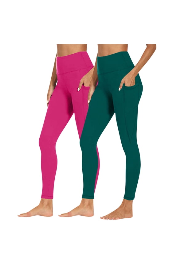2PC Yoga Pants for Women Slim Fit Running Thigh Pants with Pockets High Waist Leggings Green L