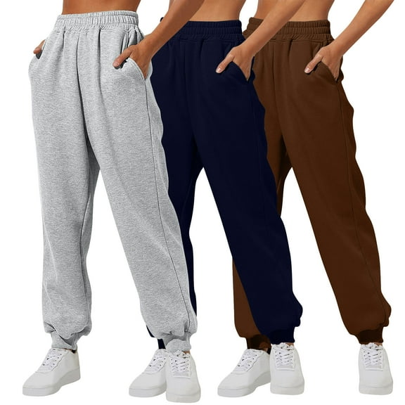 LIBRCLO 3PC Sweatpants for Women with Pockets Fashion Casual Fall Winter Elastic Waist Bottom Warm Solid Color Loose Jogger Pants