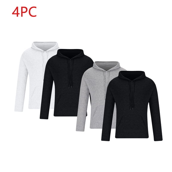 LIBRCLO 4PC Mens Hoodies Pullover with Adjustable Drawstring Solid Color Casual Long Sleeve Slim Fit Hooded Sweatshirt