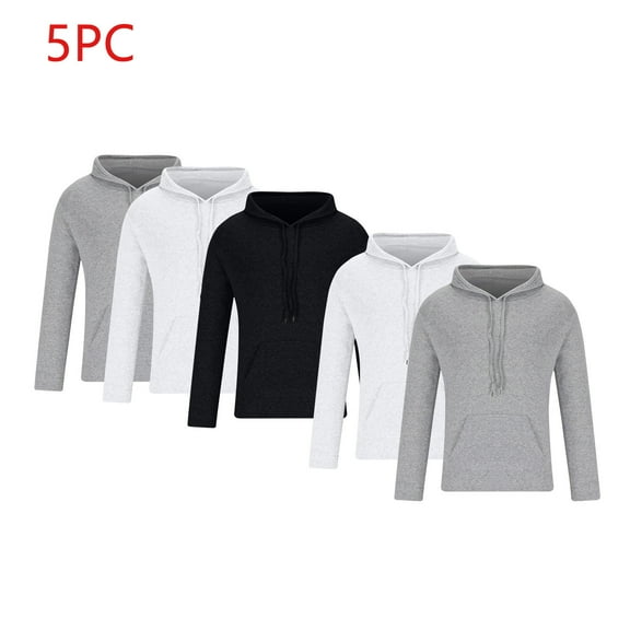 LIBRCLO 5PC Mens Hoodies Pullover with Adjustable Drawstring Solid Color Casual Long Sleeve Slim Fit Hooded Sweatshirt