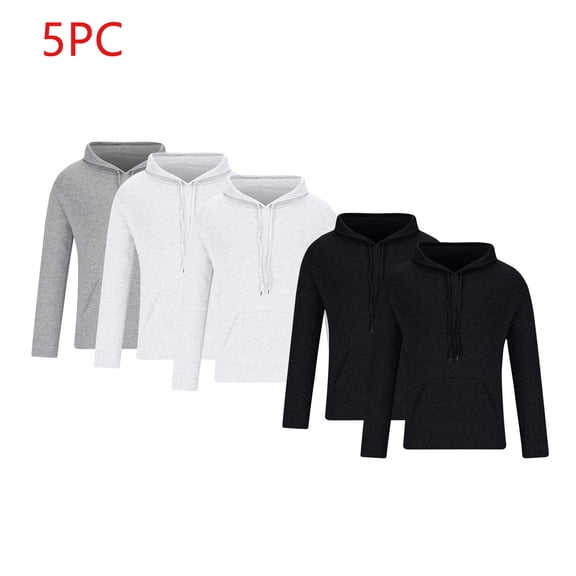 LIBRCLO 5PC Mens Hoodies Pullover with Adjustable Drawstring Solid Color Casual Long Sleeve Slim Fit Hooded Sweatshirt
