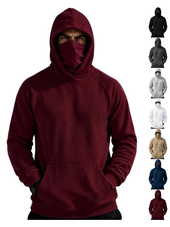 Balaclava Hoodie for Men with Pocket Face Mask Hoodies Fleece Pullover Sweatshirts Casual Outdoor Fishing