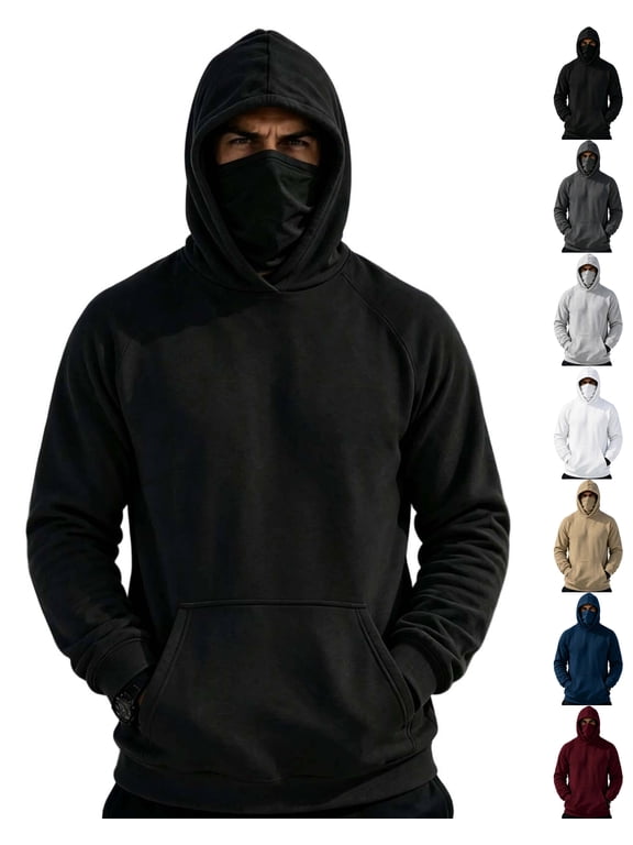 Balaclava Hoodie for Men with Pocket Face Mask Hoodies Fleece Pullover Sweatshirts Casual Outdoor Fishing