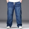 thumbnail image 1 of LIBRCLO Big and Tall Jeans for Men Straigh Leg Casual Cargo Denim Pants with Pockets Drawstring Related Fit Jeans Size 3XL, 1 of 8
