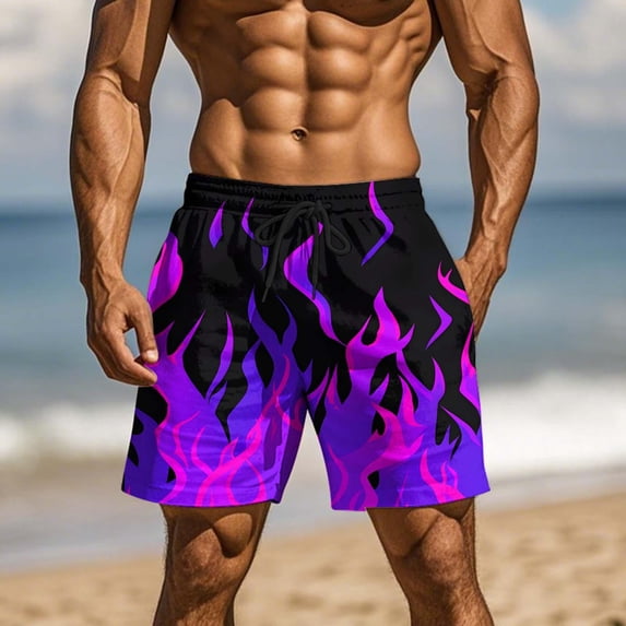 LIBRCLO Board Shorts for Men Athletic Elastic Waist Flame Printing Beach Shorts Casual Quick Dry Hiking Pants with Pockets and Drawstring