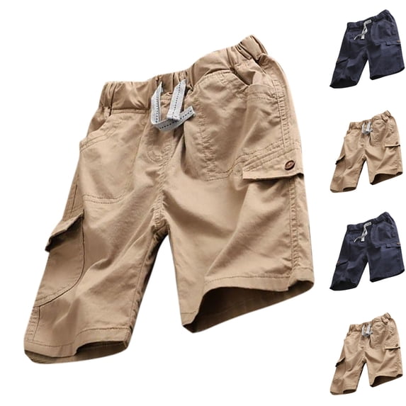 LIBRCLO Boys Cargo Shorts Size 11 Years Elastic Waist Drawstring Casual Breathable Quick Dry Shorts with Multiple Pockets Khaki