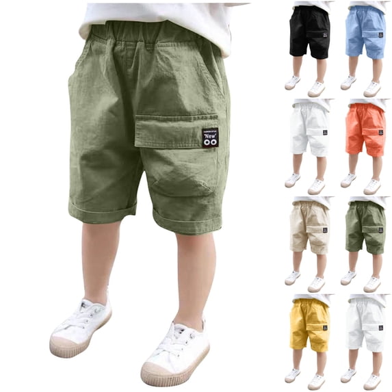 LIBRCLO Boys Cargo Shorts Size 160 Elastic Waist Fashion Breathable Quick Dry Shorts with Multiple Pockets Army Green