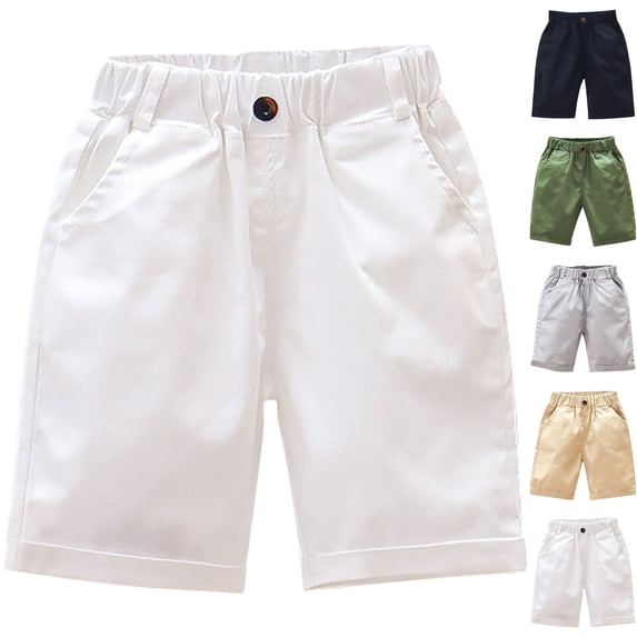 LIBRCLO Boys Cargo Shorts Size 3 Years Athletic Lightweight Quick Dry Solid Color Shorts with Pockets White