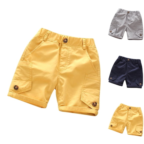 LIBRCLO Boys Cargo Shorts Size 5 Years Elastic Waist Thin Durable Quick Dry Athletic Shorts with Multiple Pockets Yellow