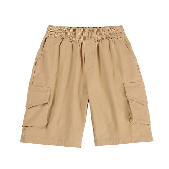 LIBRCLO Boys Cargo Shorts Size 5 Years Elastic Waist Thin Durable Quick Dry Athletic Shorts with Pockets Khaki