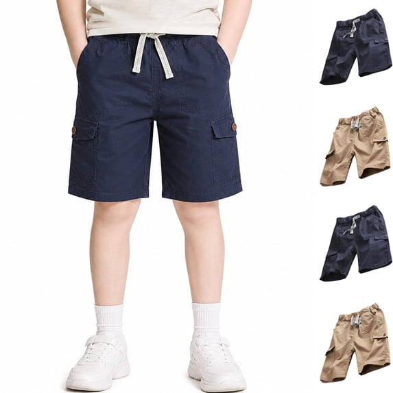 LIBRCLO Boys Shorts Elastic Waist Drawstring Casual Breathable Quick Dry Cargo Shorts Size 6 Years with Multiple Pockets Navy