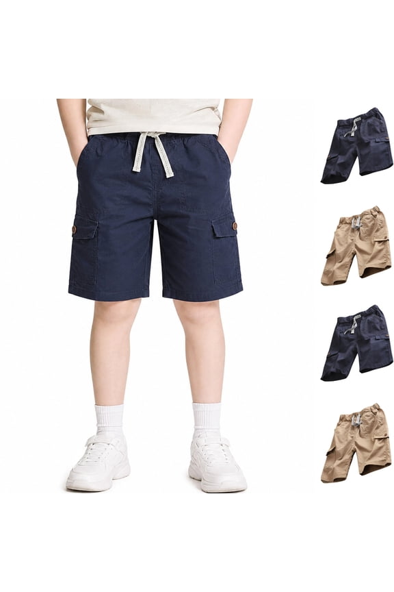 Boys Cargo Shorts Size 6 Years Elastic Waist Drawstring Casual Breathable Quick Dry Shorts with Multiple Pockets Navy