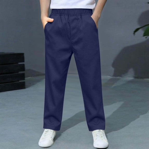 LIBRCLO Boys Pants Elastic Waist Straigh Leg Casual Pants with Pockets for School Uniform Size 12-13 Years