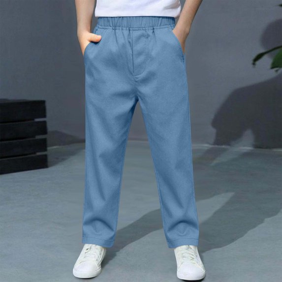 LIBRCLO Boys Pants Elastic Waist Straigh Leg Casual Pants with Pockets for School Uniform Size 10-11 Years