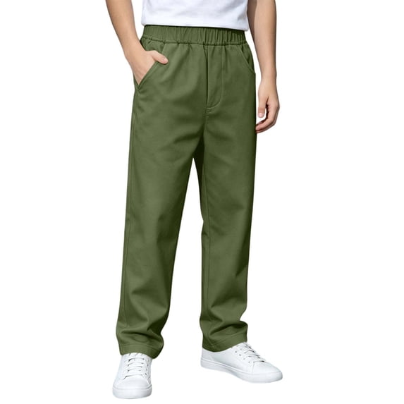 LIBRCLO Boys Pants School Uniform Elastic Waist Straigh Leg Casual Pants with Pockets Size 7-8 Years