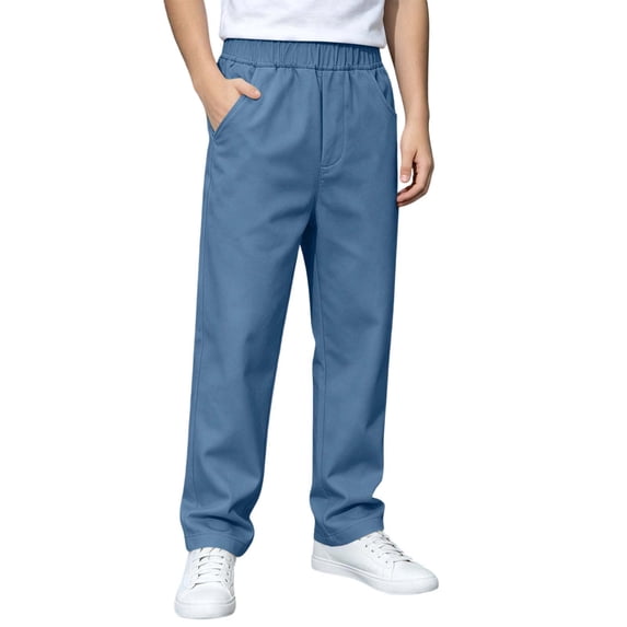 LIBRCLO Boys Pants School Uniform Elastic Waist Straigh Leg Casual Pants with Pockets Size 14-15 Years