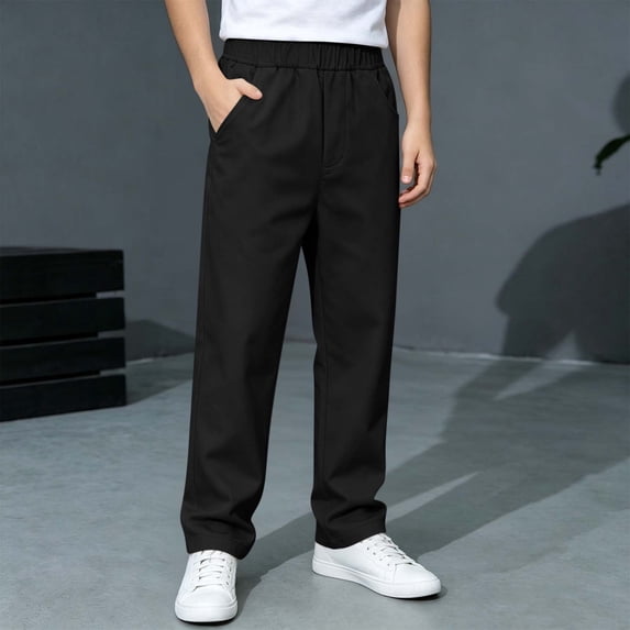 LIBRCLO Boys Pants School Uniform Elastic Waist Straigh Leg Casual Pants with Pockets Size 9-10 Years