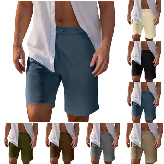 LIBRCLO Mens Shorts Elastic Waistband with Pockets Half Shorts Summer Beach Casual Fashion Solid Bottoms