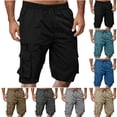 thumbnail image 1 of LIBRCLO Mens Cargo Shorts Drawstring Elastic Waist Half Shorts with Multi Pockets Solid Color Straight Casual Summer Bottoms, 1 of 8