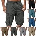 thumbnail image 1 of LIBRCLO Mens Cargo Shorts Drawstring Elastic Waist Half Shorts with Multi Pockets Solid Color Straight Casual Summer Bottoms, 1 of 8