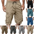 thumbnail image 1 of LIBRCLO Mens Cargo Shorts Drawstring Elastic Waist Half Shorts with Multi Pockets Solid Color Straight Casual Summer Bottoms, 1 of 8