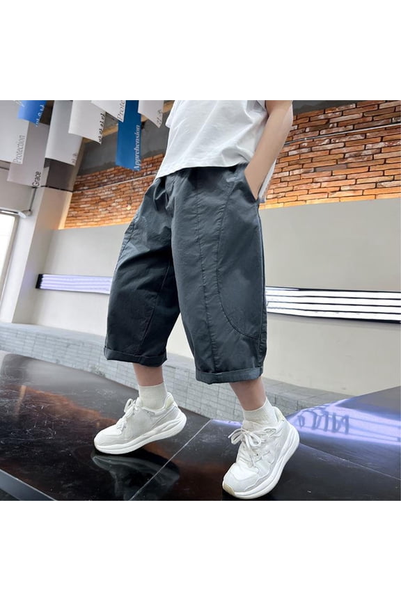 Capri Pants for Boys Size 7 Solid Color Cotton Loose Pants with Pockets Lightweight Summer Casual Kids Clothes