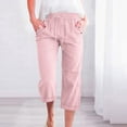 thumbnail image 1 of LIBRCLO Linen Capri Pants for Women Drawstring Elastic Waist Summer Pants with Pockets Straight Leg Loose Casual Trouser, 1 of 5