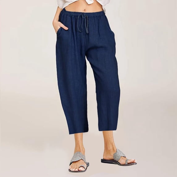 LIBRCLO Capri Pants for Women Drawstring Elastic Waist Pants with Pockets Casual Summer Trousers