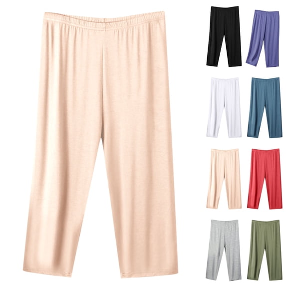LIBRCLO Capri Pants for Women Plus Size Loose Solid Color Pants Lightweight Casual Fashion Summer Loungewear Trousers