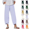 thumbnail image 1 of LIBRCLO Capri Pants for Women Casual Drawstring Elastic Waist Pants with Pockets Solid Summer Fashion Trousers, 1 of 6