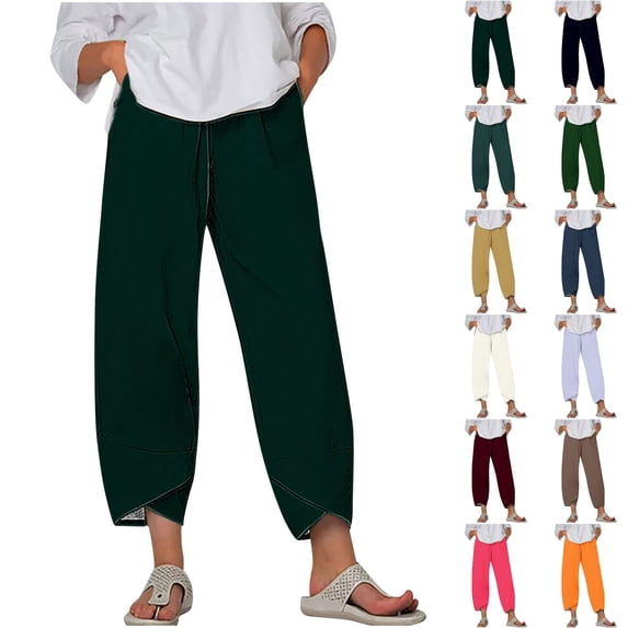 LIBRCLO Capri Pants for Women Casual Drawstring Elastic Waist Pants with Pockets Solid Summer Fashion Trousers