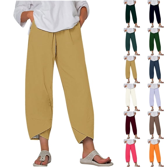 LIBRCLO Capri Pants for Women Casual Drawstring Elastic Waist Pants with Pockets Solid Summer Fashion Trousers