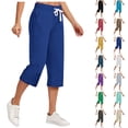 thumbnail image 1 of LIBRCLO Capris for Women Cotton Linen Drawstring Elastic Waist Straight Pants with Pockets Beach Summer 2026 Casual Trousers, Blue M, 1 of 7